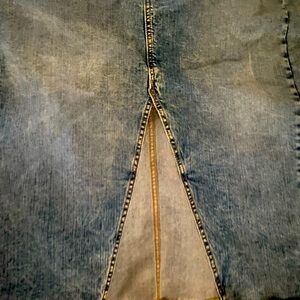 Denim ankle length skirt with front slit